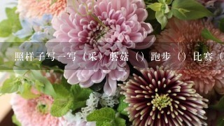 照样子写一写（采）蘑菇（）跑步（）比赛（）鲜花