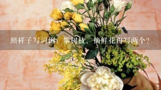 照样子写词例：攀树枝、摘鲜花再写两个？